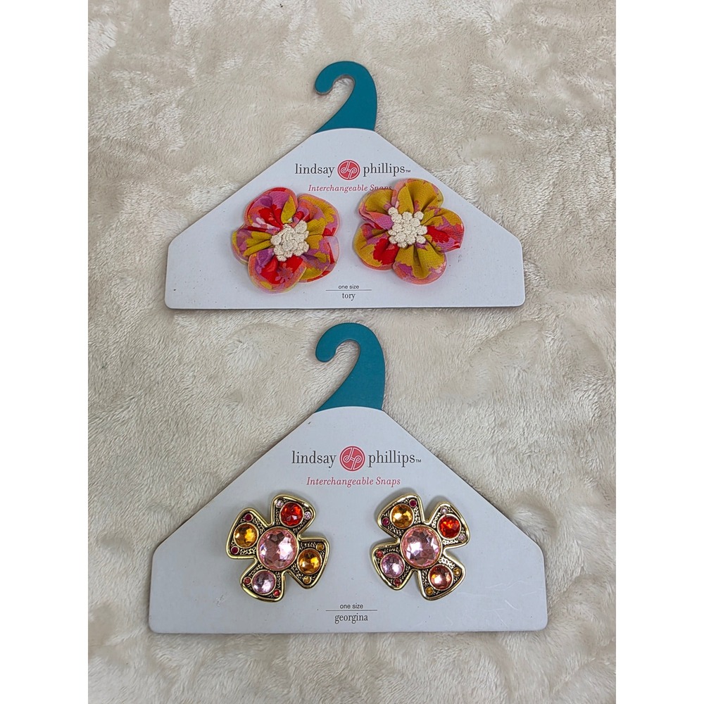 Lindsay Phillips Interchangeable Snaps Tory Floral Georgina Rhinestone Set of 2